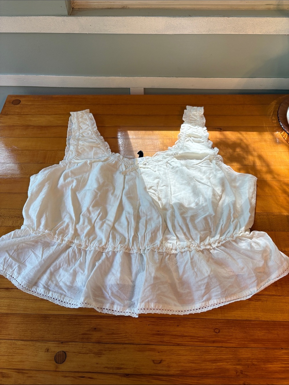 Divided White Ruffled Camisole Tank